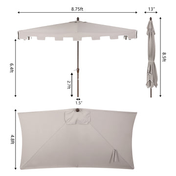 Sidney 9 ft. Classic MidCentury Rectangular Half Market Patio Umbrella